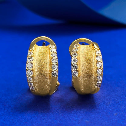 S925 Silver Plated Gold Ear Jewelry - Matte Brushed Finish, Versatile Daily Style