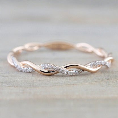Ricady Jewel Twisted Rope Ring - Dainty Micro Pave Zircon Stackable Band
