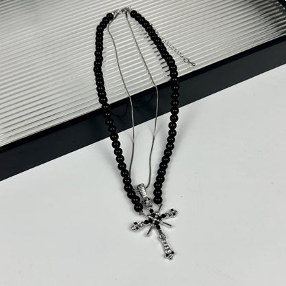 picy Girl Layered Cross Choker Necklace with Studs - Sweet & Cool