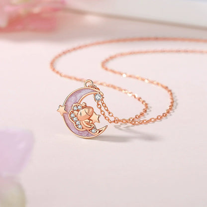 S925 Sterling Silver Star Moon Horse Necklace for Women - Dainty & Unique Design Collar Chain