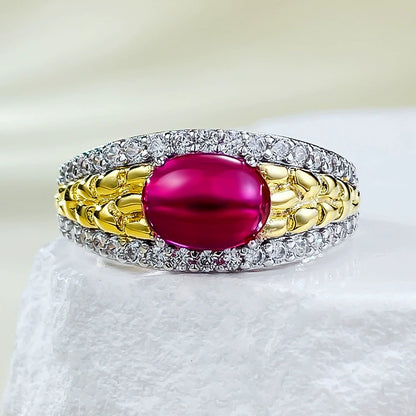 925 Silver Gold-Plated Pigeon Blood Ring | 6*8mm Cabochon, Old Money Vibe