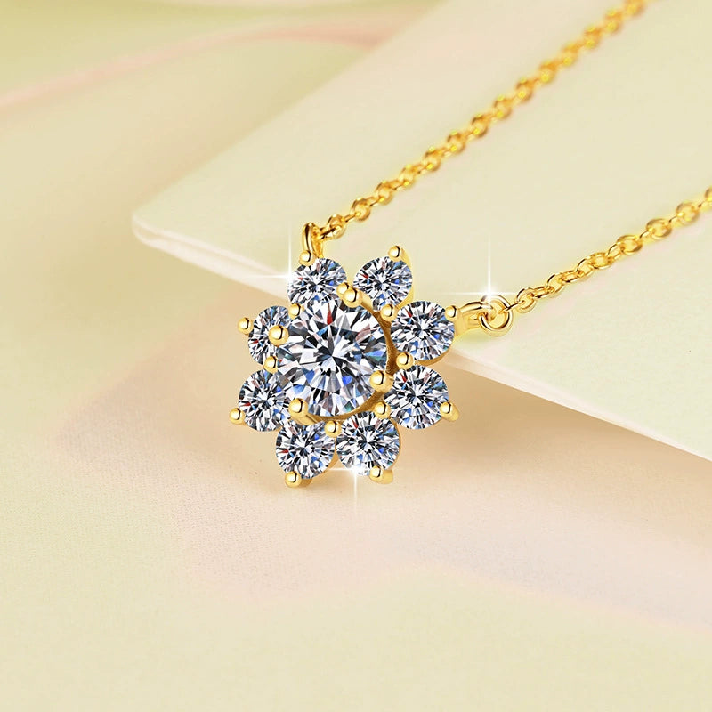 S925 Silver Sunflower Pendant Necklace - 18K Plated Clavicle Chain with Moissanite, Luxury Fashion Jewelry