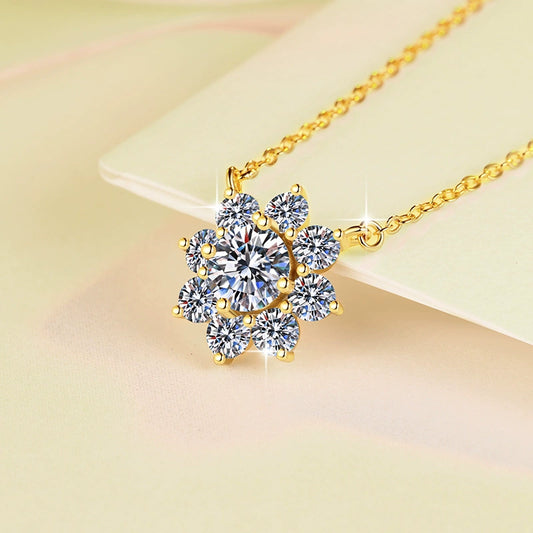 S925 Silver Sunflower Pendant Necklace - 18K Plated Clavicle Chain with Moissanite, Luxury Fashion Jewelry