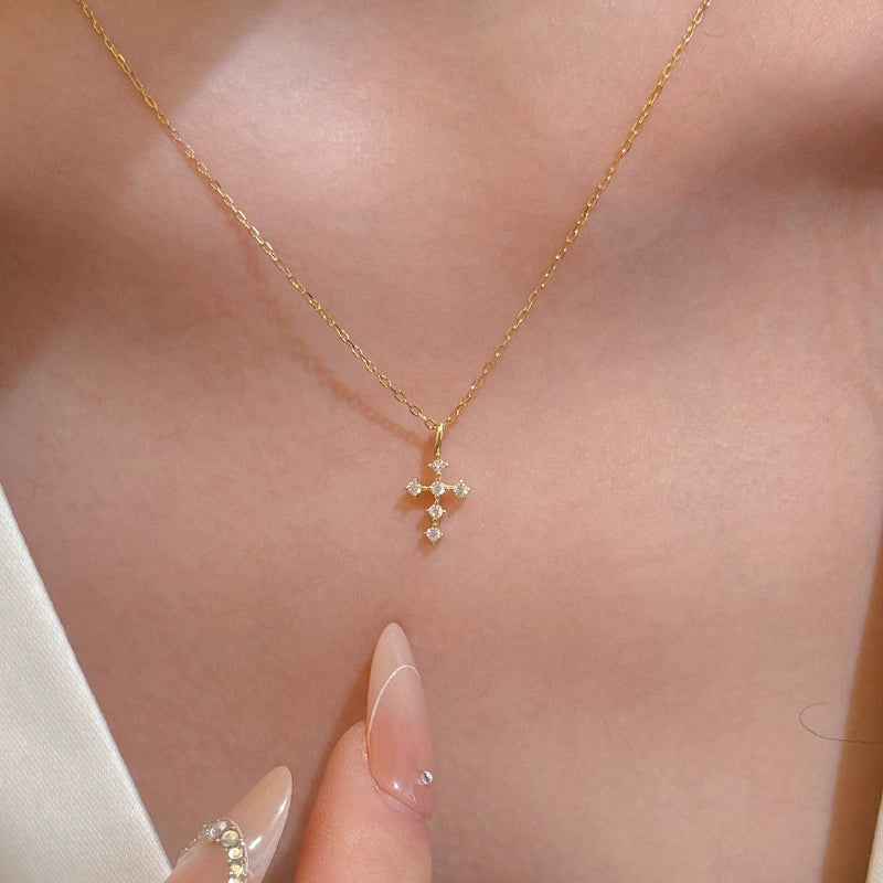 Women's S925 Silver Diamond Cross Necklace - Stylish Neck Accessory