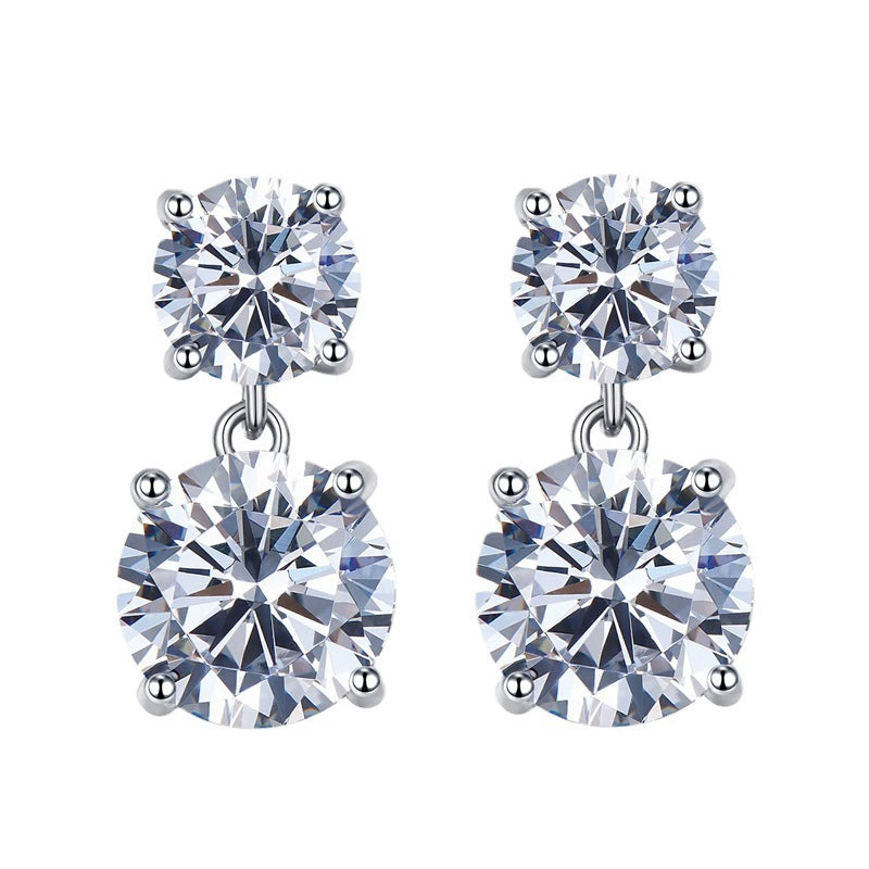 Round Moissanite Double Drop Earrings in Sterling Silver for Women — Luxe Elegance