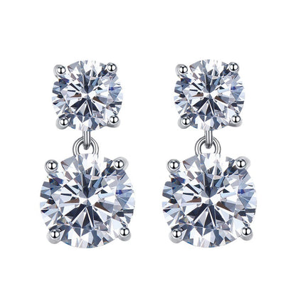 Round Moissanite Double Drop Earrings in Sterling Silver for Women — Luxe Elegance