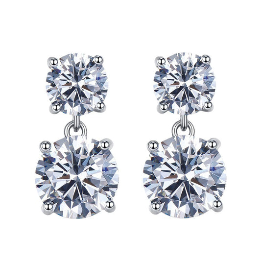 Round Moissanite Double Drop Earrings in Sterling Silver for Women — Luxe Elegance
