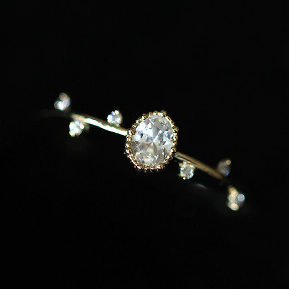 Ricady Jewel Minimalist Twig Ring - Dainty Oval Micro Pave Zircon