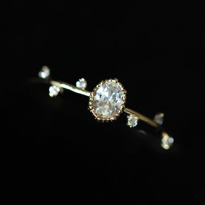 Ricady Jewel Minimalist Twig Ring - Dainty Oval Micro Pave Zircon