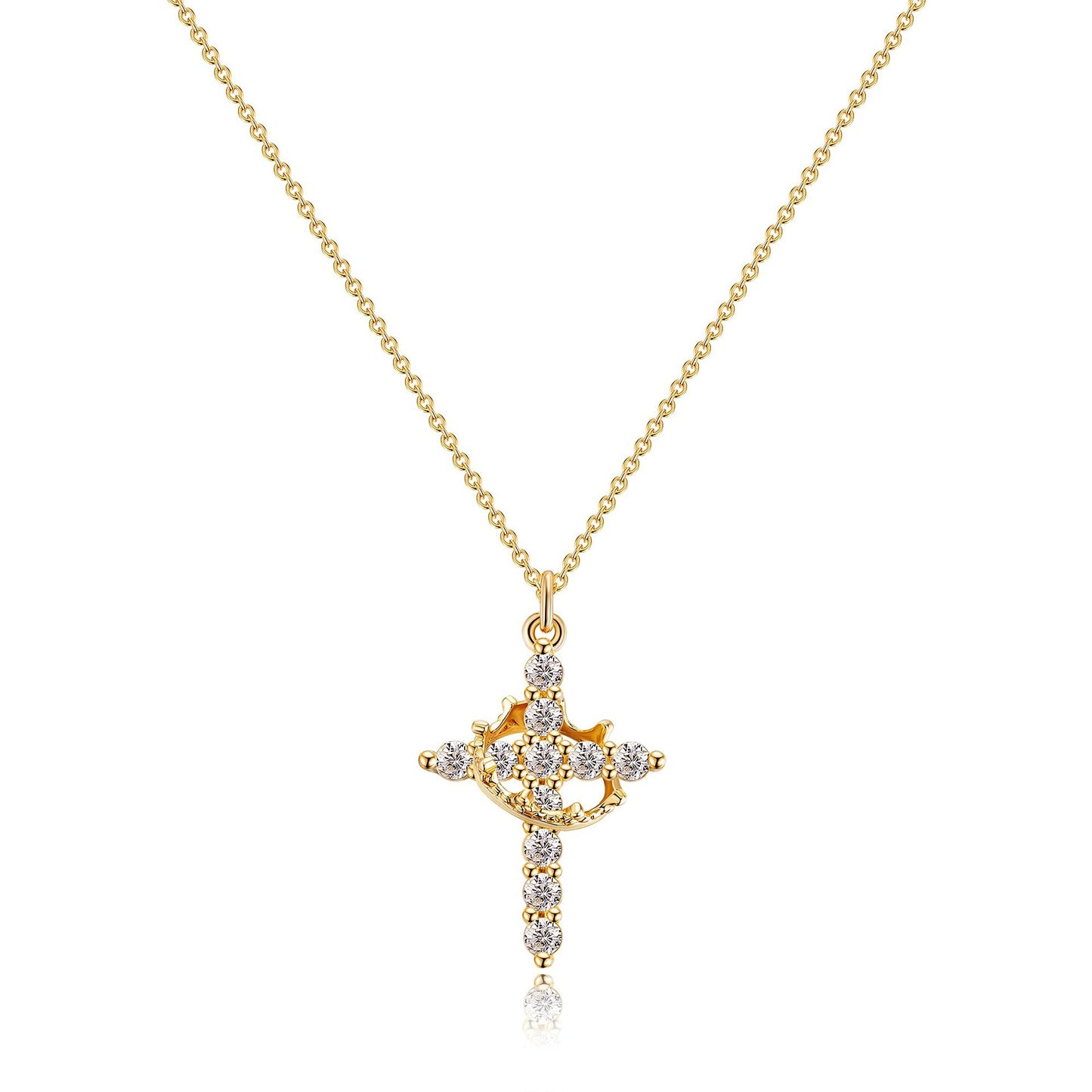 Crown Cross Pendant Necklace in Copper - European Fashion Style
