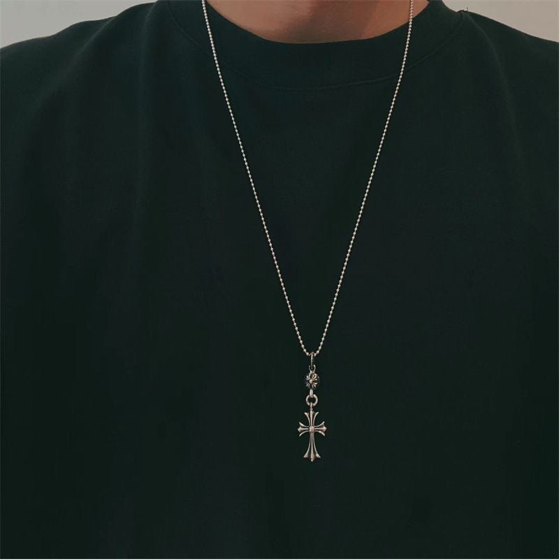 Cross Pendant Pearl Beaded Necklace in 925 Sterling Silver