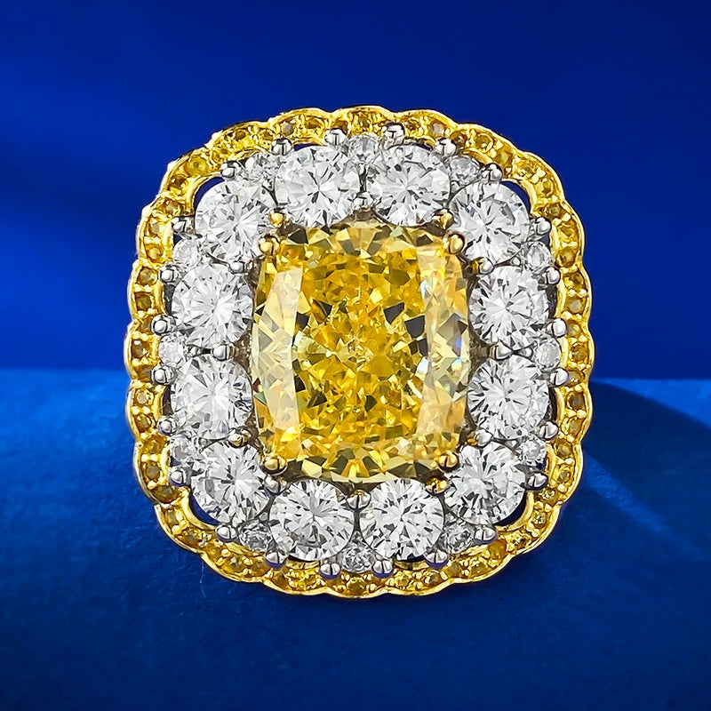 10x12mm Yellow Moissanite Ring, Ice Flower Cut 925 Sterling Silver for Women