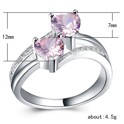 Double Heart Zircon Ring - Elegant Jewelry
