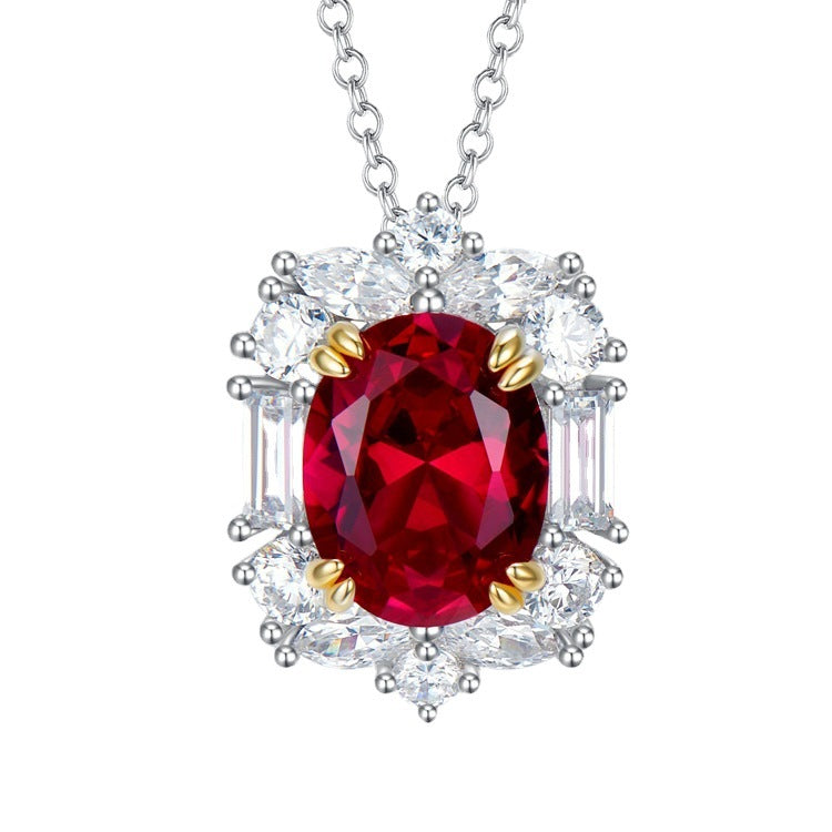 2ct Pigeon Blood Simulated Ruby Necklace by Ricady - 925 Silver, Euro INS Style