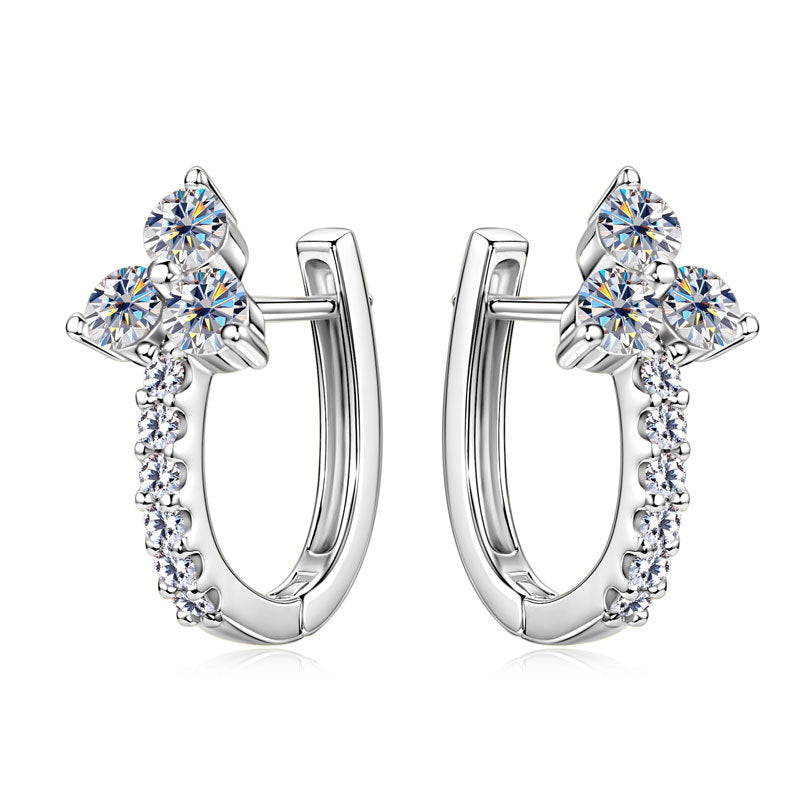Moissanite Clover Huggie Hoop Earrings in Sterling Silver for Women — Graceful Elegance