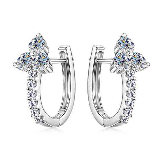 Moissanite Clover Huggie Hoop Earrings in Sterling Silver for Women — Graceful Elegance