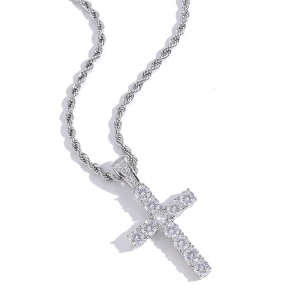 Diamond Cross Pendant Necklace in 925 Sterling Silver - Hip Hop Style