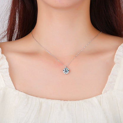 S925 Sterling Silver Classic Four-Prong Moissanite Necklace - Trendy Dainty Collarbone Pendant