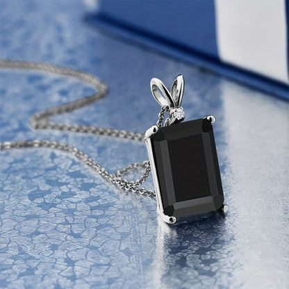 Ricady Jewel S925 Sterling Silver Black Moissanite Necklace - 1/2 Carat Classic Emerald Cut High-End Pendant