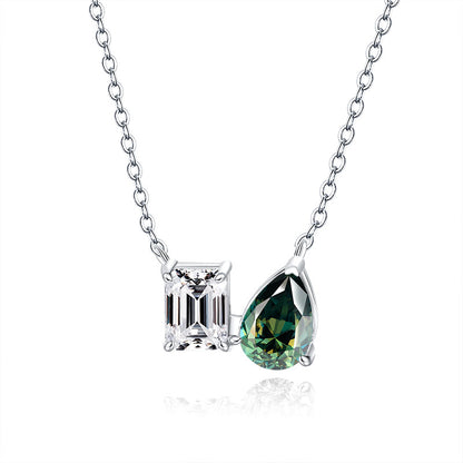 S925 Silver Pendant Necklace: Emerald & Moissanite Halo Design Fashion