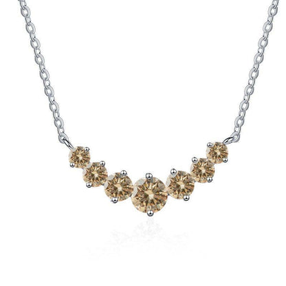 S925 Sterling Silver Gold-Tone Necklace for Women, Minimalist Smile Style with 2.8ct Colored Moissanite