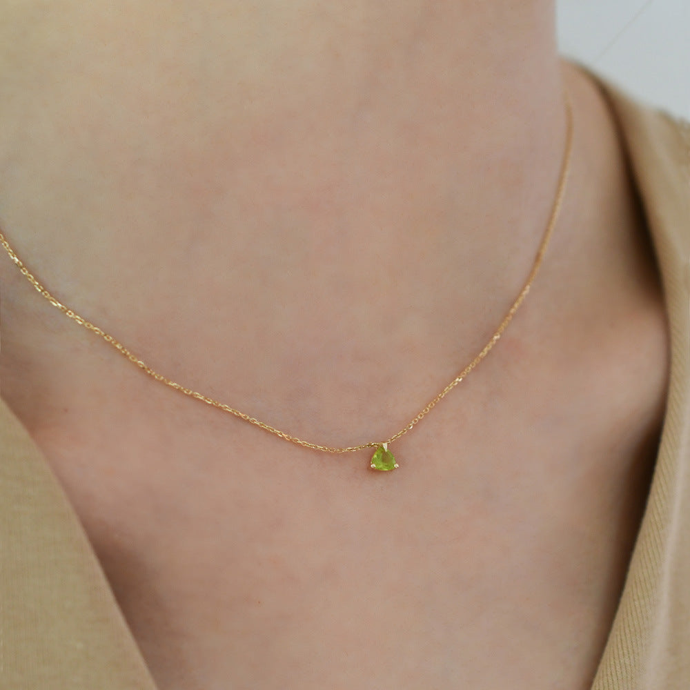 Olive Green S925 Sterling Silver Necklace for Women | Minimalist 18K Plated Collar Chain, Ins Style, Versatile & Elegant