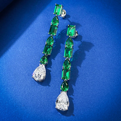 S925 Silver 1ct Green Nano Earrings - Long Style Fashion Earrings for Women