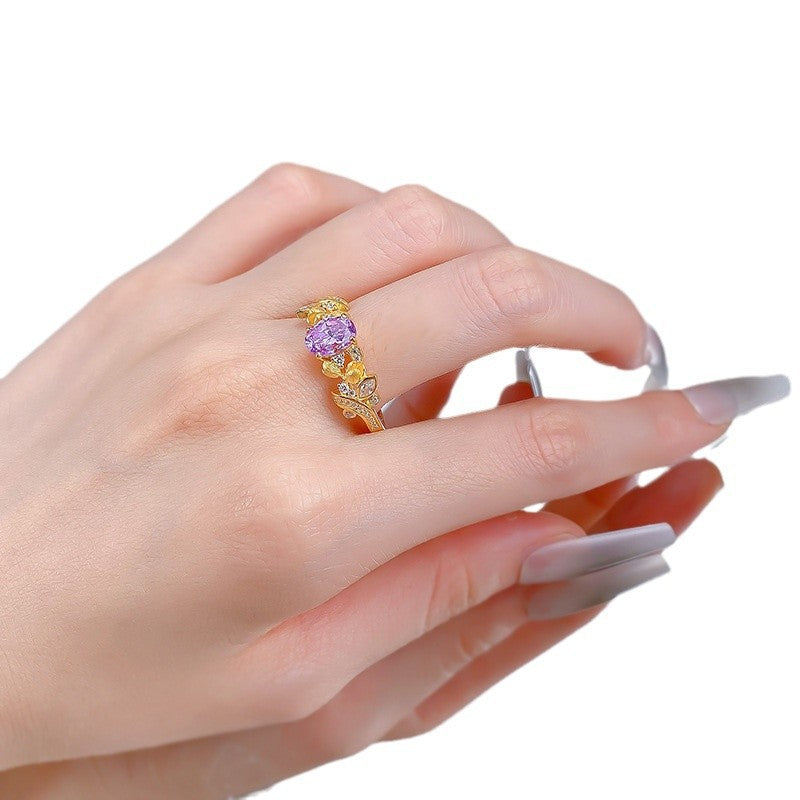 S925 Silver Bauhinia Ring | Dreamy Purple Brushed 3D Bud Design