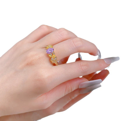 S925 Silver Bauhinia Ring | Dreamy Purple Brushed 3D Bud Design