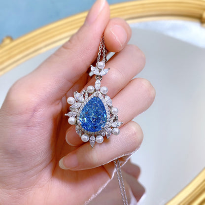 925 Sterling Silver Pear 11x15mm Aquamarine Pendant Necklace for Women - Versatile