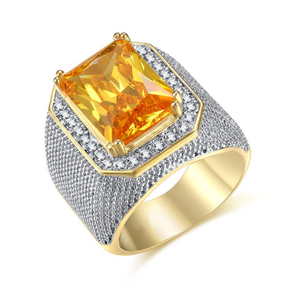 Ricady Jewel Hip Hop Square Zircon Ring - Men’s Luxury Sapphire Style