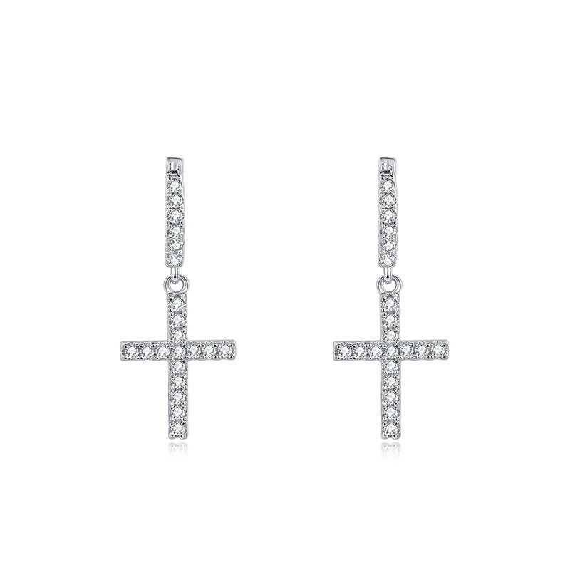 S925 Silver Plated 18K Gold Cross Earrings with Moissanite - Stylish Dainty Earrings