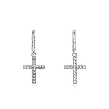 S925 Silver Plated 18K Gold Cross Earrings with Moissanite - Stylish Dainty Earrings