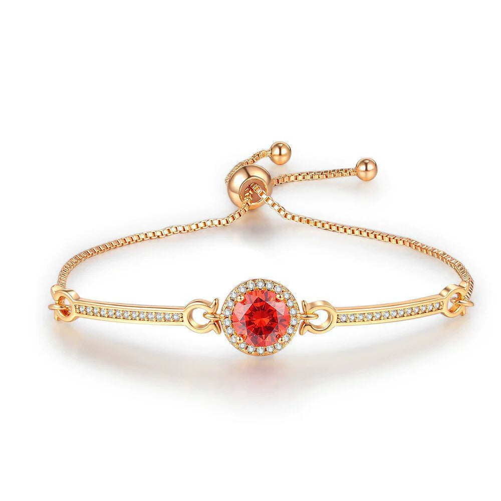 Pomegranate Red 8 Hearts 8 Arrows Champagne Gold 4-Piece Jewelry Set (Ring, Earrings, Necklace, Bracelet)