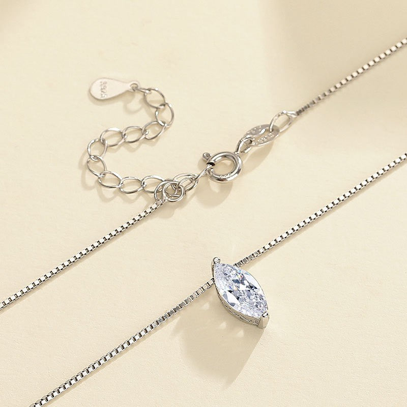 S925 Sterling Silver Marquise Moissanite Necklace - Women's Dainty Rhombus Pendant Box Chain