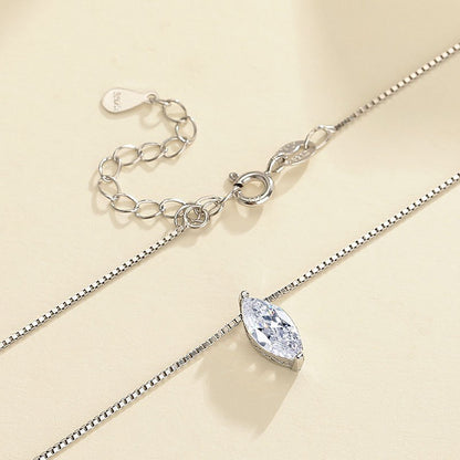 S925 Sterling Silver Marquise Moissanite Necklace - Women's Dainty Rhombus Pendant Box Chain