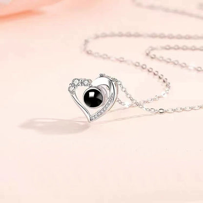 S925 Silver Love Heart Projection Necklace for Women - Dainty Clavicle Chain