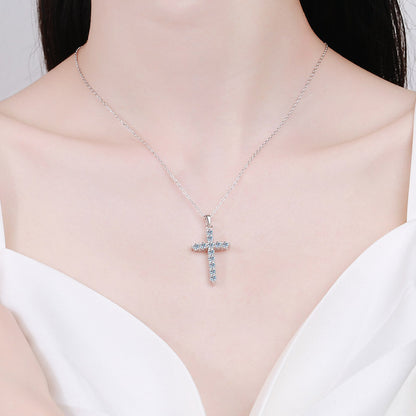 925 Sterling Silver Moissanite Cross Necklace - Ethnic Vintage Style