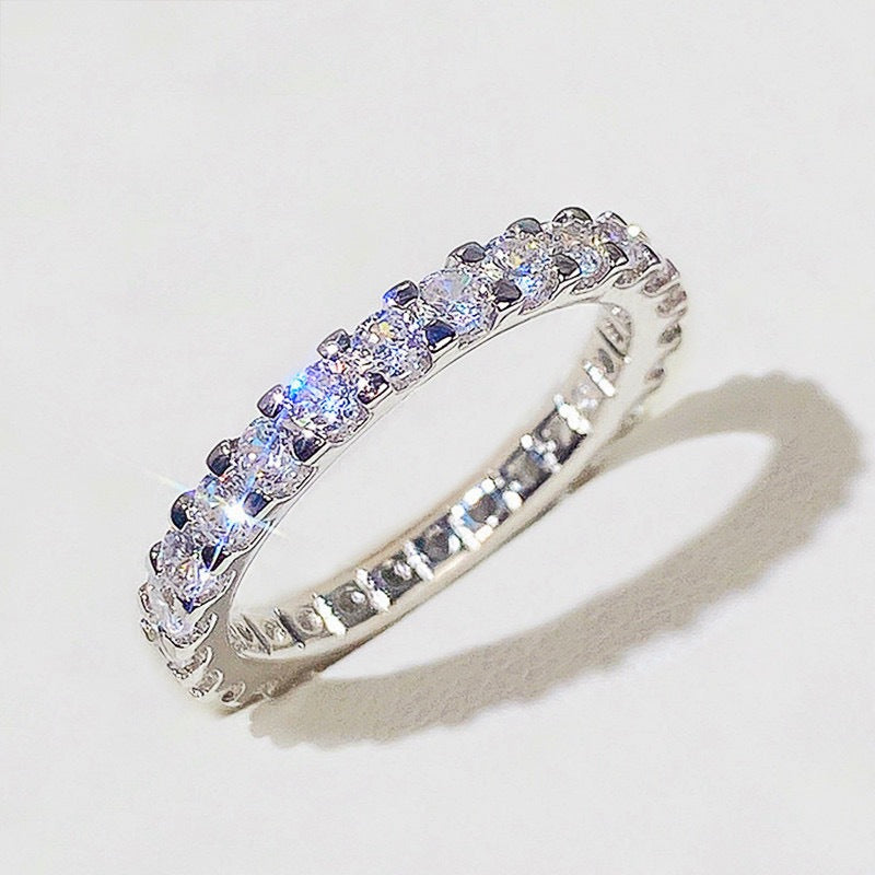 Ricady Jewel – Women's Single Row Pave Cubic Zirconia Ring, Minimalist Stackable Band in Rose Gold & Silver-Tone