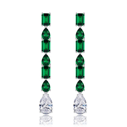 S925 Silver 1ct Green Nano Earrings - Long Style Fashion Earrings for Women