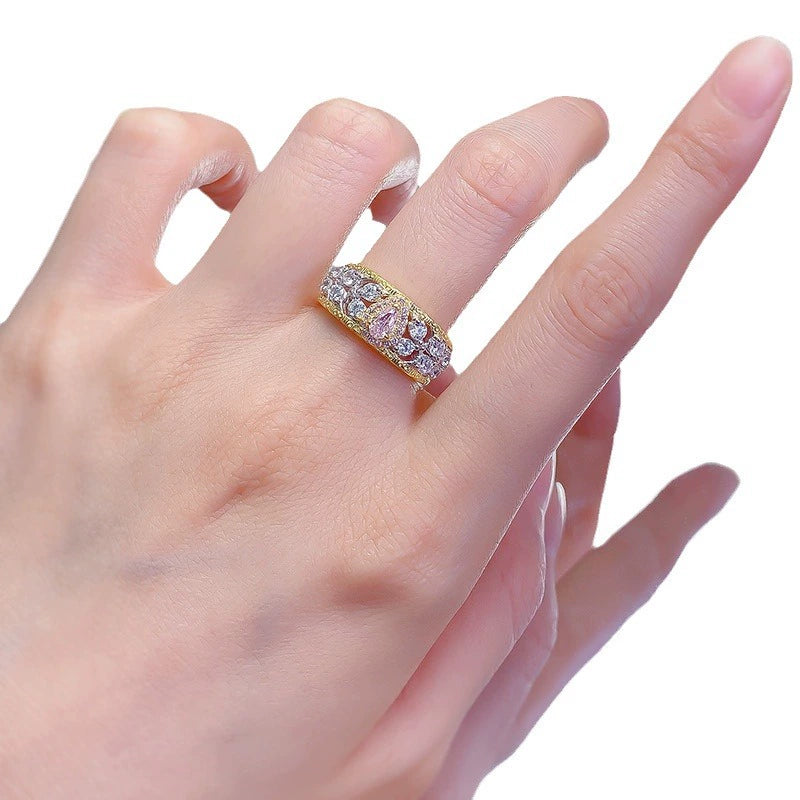 S925 Silver Pear Shaped Pink Diamond Ring - Minimalist Daily Wear