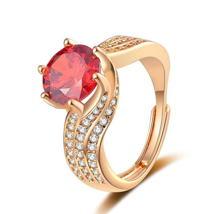 Pomegranate Red 8 Hearts 8 Arrows Champagne Gold 4-Piece Jewelry Set (Ring, Earrings, Necklace, Bracelet)