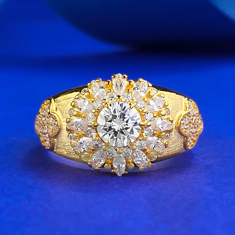 S925 Silver Gold-Plated Ring | Italian Craft Brushed Finish Sparkle