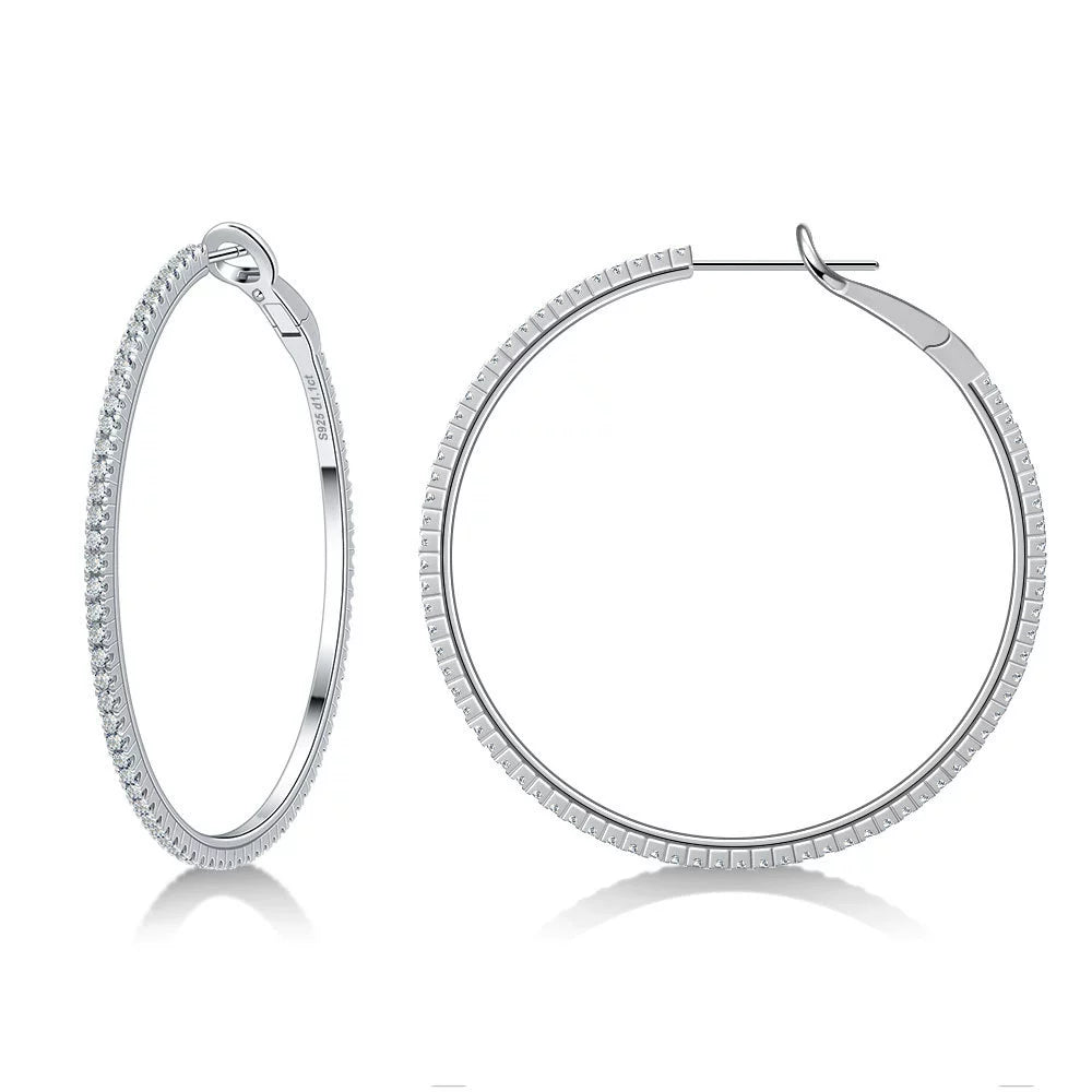 S925 Sterling Silver Large Hoop Earrings - Premium Full Diamond Moissanite Versatile Hoops