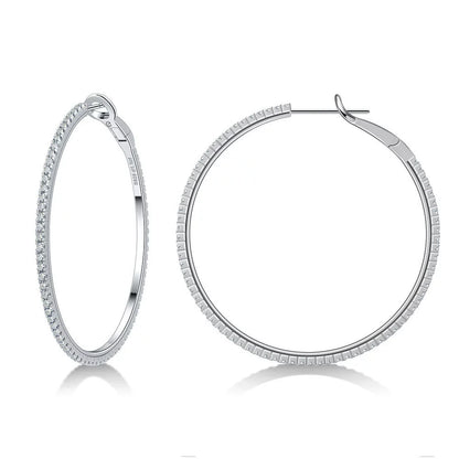 S925 Sterling Silver Large Hoop Earrings - Premium Full Diamond Moissanite Versatile Hoops