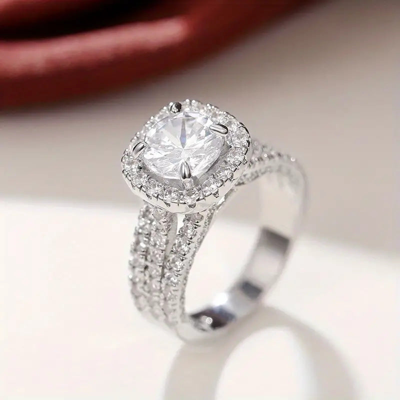 Luxury Full Diamond Engagement Ring for Women - Micro-Inlaid Zircon Statement Ring