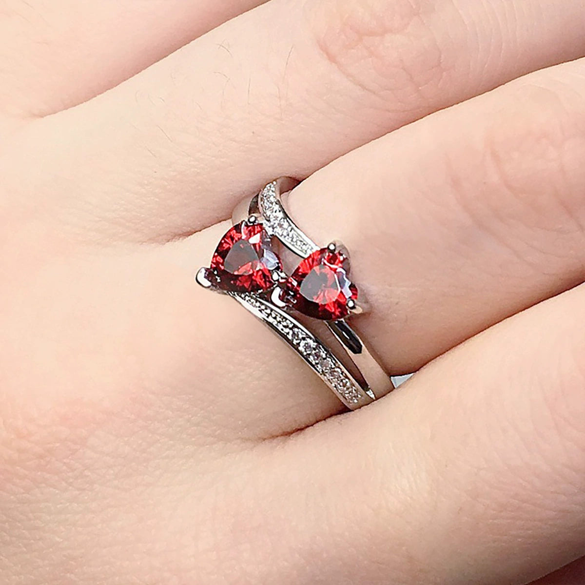Double Heart Zircon Ring - Elegant Jewelry