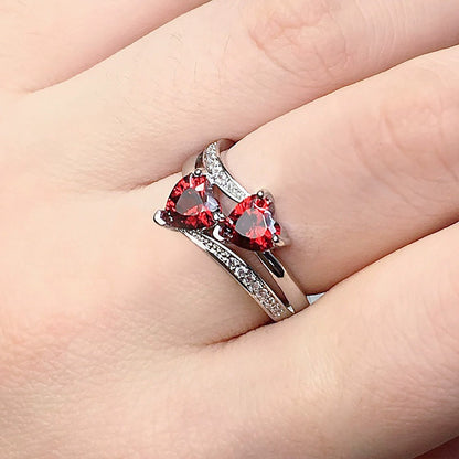 Double Heart Zircon Ring - Elegant Jewelry