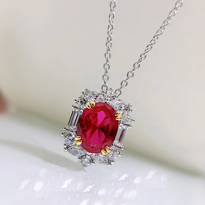 2ct Pigeon Blood Simulated Ruby Necklace by Ricady - 925 Silver, Euro INS Style