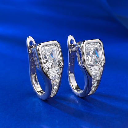 Optimized Title for European & American Markets: S925 Silver Asscher Cut 6x6mm Green Zircon & White Diamond Stud Earrings